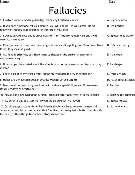 logical fallacies worksheet with answers